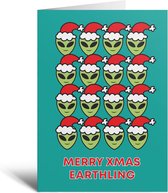 Wenskaart - Earthling Christmas - Alien - Kerst - Kerstkaarten - Kerstversiering - Kerstdecoratie - Cadeau