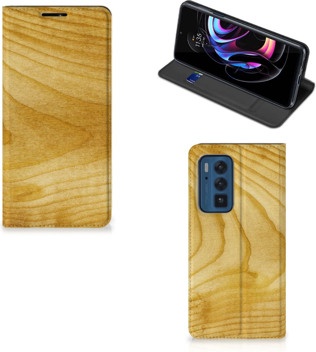 Motorola Edge 20 Pro Book Wallet Case Licht Hout