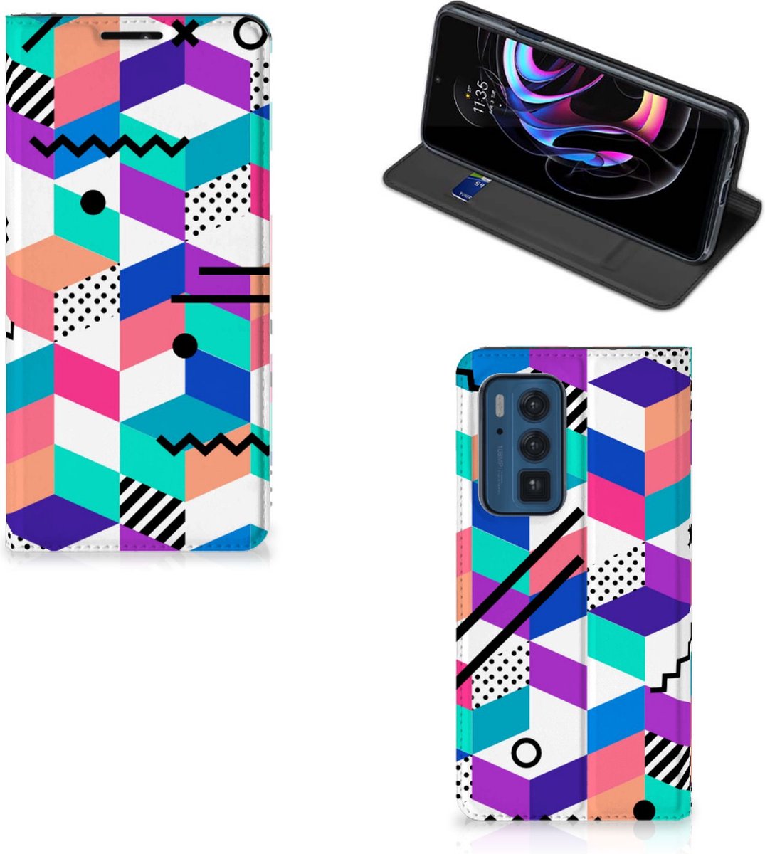 Motorola Edge 20 Pro Stand Case Blokken Kleurrijk