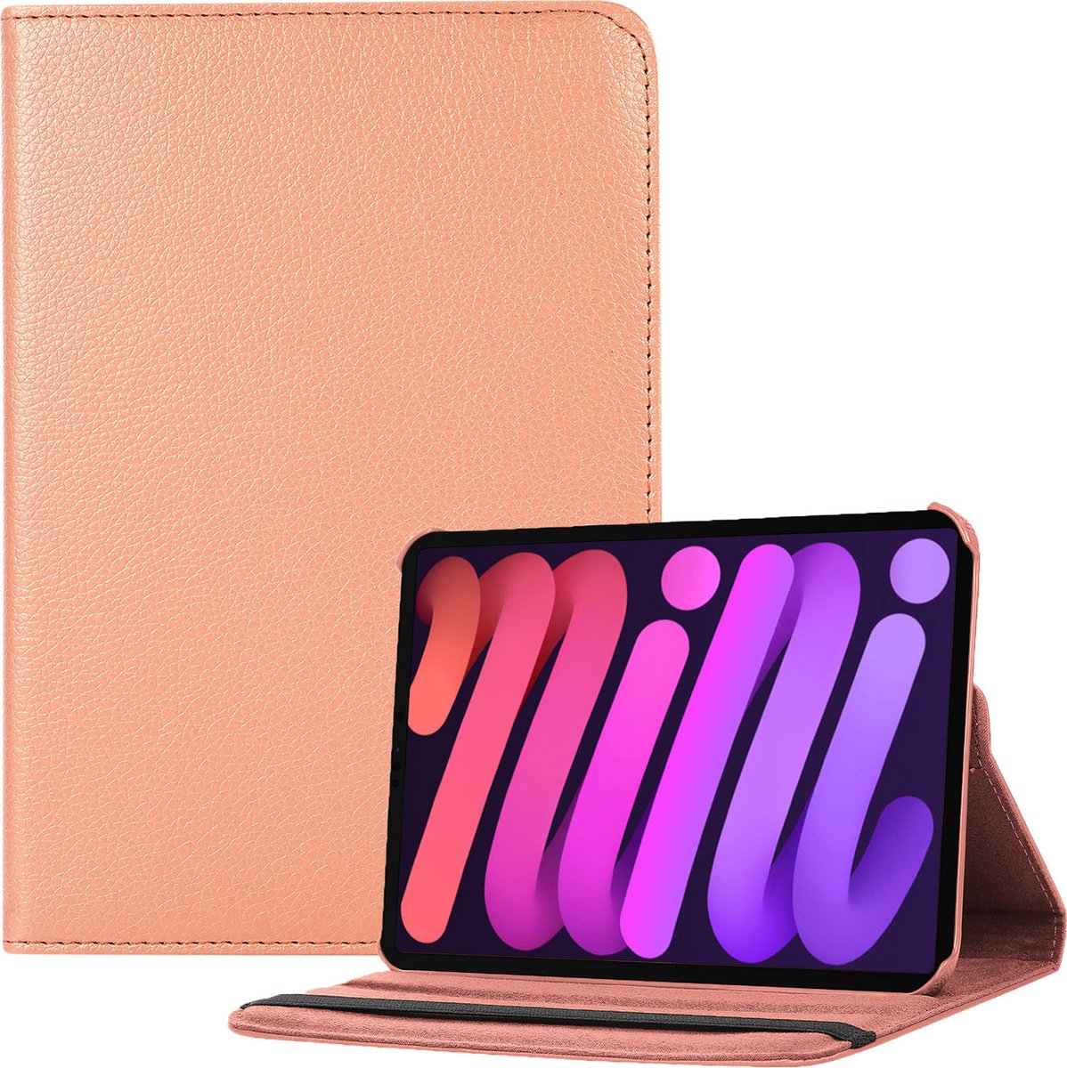 Geschikt Voor iPad Mini 6 Hoes en geschikt voor iPad mini 7 hoes - Mini 6 en Mini 7 Cover - Hoesje - 8.3 Inch - Met Standaard - 360 Draaibaar - Roterend - Rosegoud