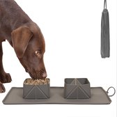 BOTC 2 in 1 Honden Voerbak - Siliconen Placemat - Opvouwbare Siliconen Kommen - Draagbare Outdoor Reizen - Honden Voedsel & Water Container - Dubbele Bowls - Grijs