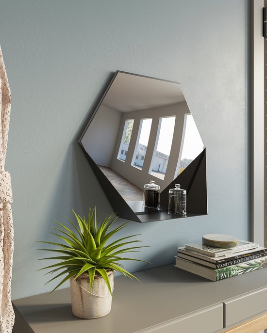 Miroir mural avec étagère Gorillz Hive - Miroir hexagonal - 60 x 52 cm -  Zwart industriel | bol