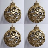 Opengewerkte Kerstballen - Goud -  met glitters - 8 cm - kunststof - Kerstboomversiering - Kerstmis - Voordeel set van 4 stuks - Kerst cadeau tip!