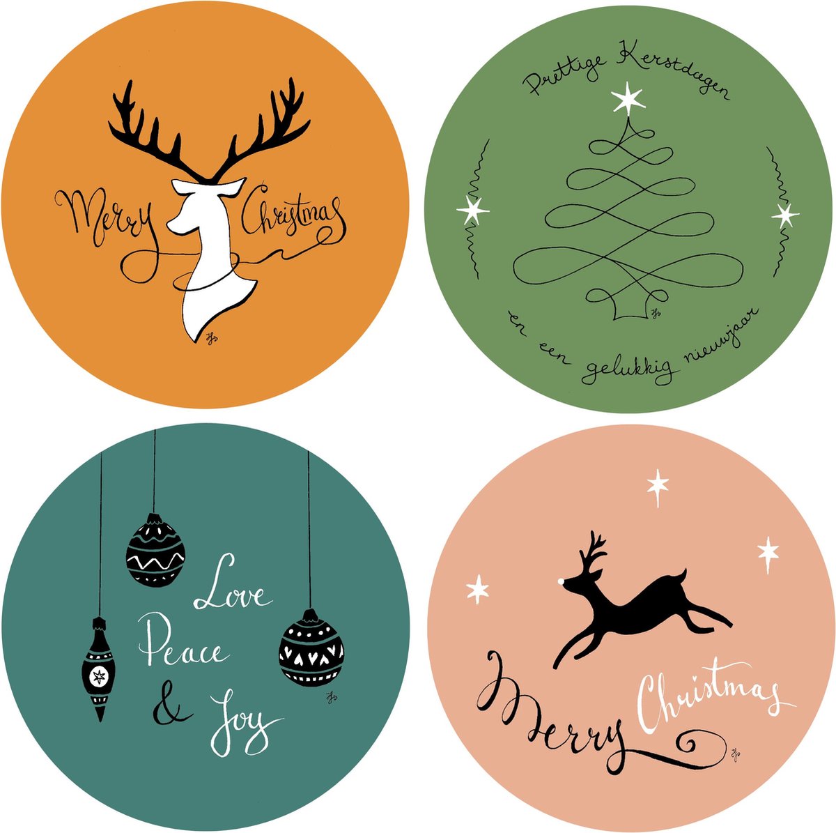 Ronde kerstkaarten met enveloppen - 16 stuks - Voordeelverpakking - Uniek - Kerst - Kaartenset - Kerstkaartenset - Rond - 13 x 13 cm