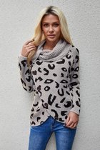 Gebreide Sweater Trui Dames - Luipaardprint Grijs - Maat L