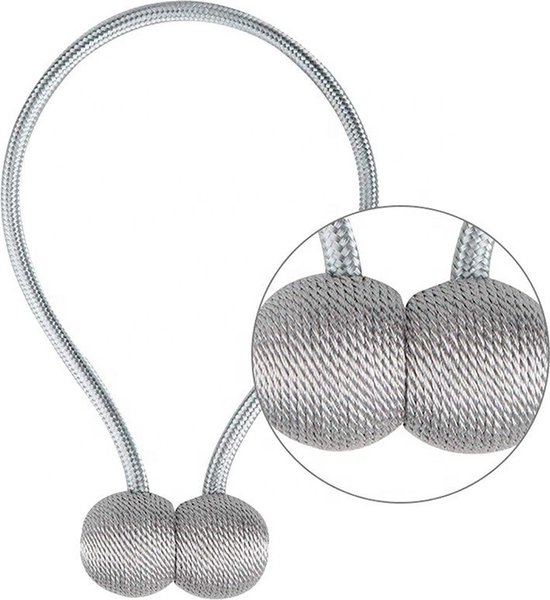Alcantara- Embrasse de Rideaux de Luxe - Porte-Rideau-Gris Argenté- Magnétique - Accessoires de vêtements pour bébé de Rideaux - 2 Pièces