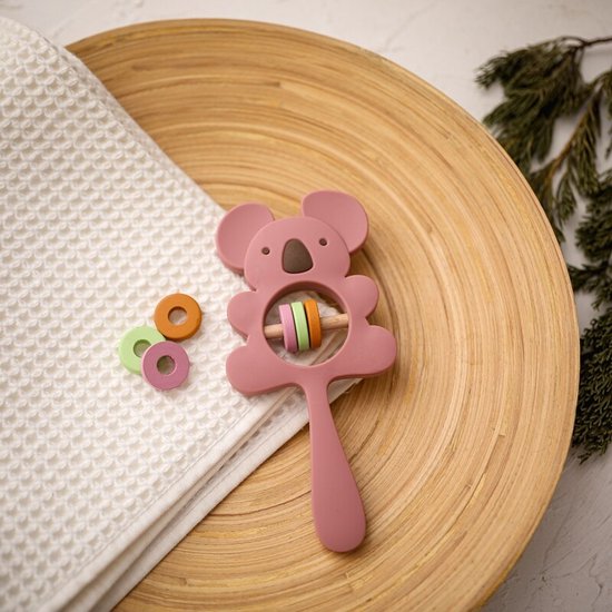 Product: Bijtring - Rammelaar - babys - speelgoed - Babyspeelgoed - kraamcadeau - Siliconen - BPA vrij - roze, van het merk Merkloos
