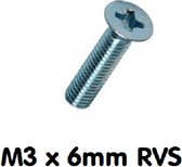 20 stuks metaalschroef RVS M3x6 verzonken