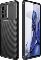 Cazy Xiaomi 11T / 11T Pro hoesje - Soft TPU Carbon Case - Zwart