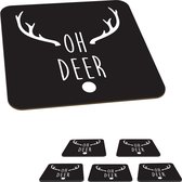 Onderzetters voor glazen - Kerst quote Oh deer op een zwarte achtergrond - 10x10 cm - Glasonderzetters - 6 stuks