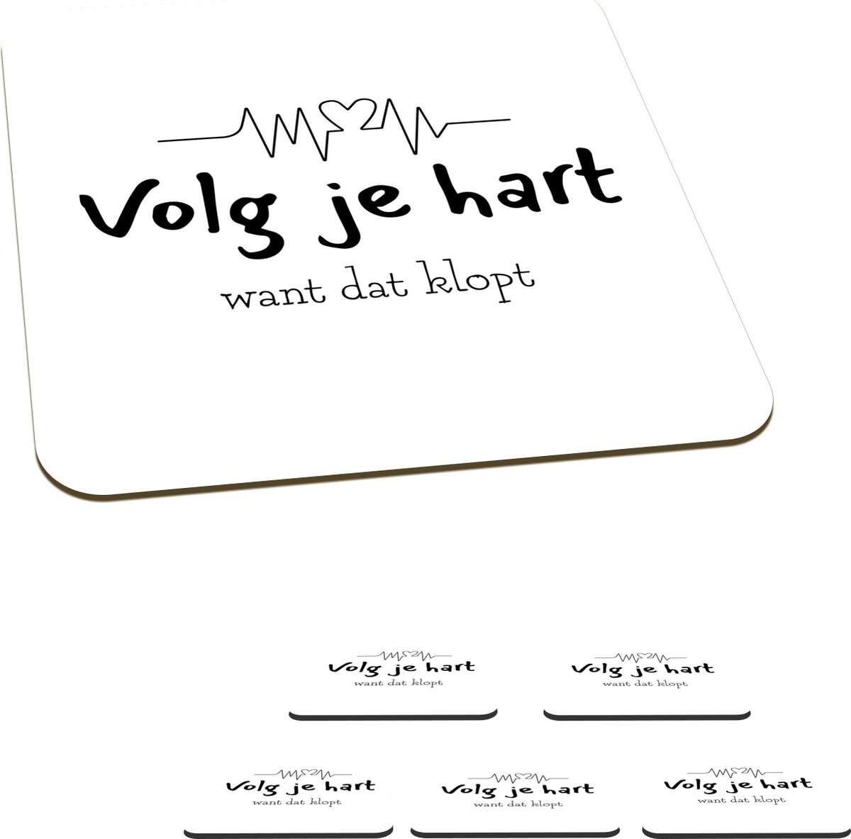 Onderzetters voor glazen - Hart - Quotes - Zwart - Wit - 10x10 cm - Glasonderzetters - 6 stuks