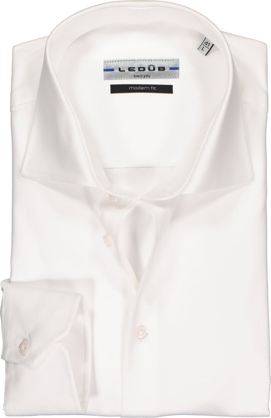 Ledub modern fit overhemd - wit twill - Strijkvriendelijk - Boordmaat: 47