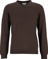 Michaelis heren trui wolmengsel - slim fit met V-hals - donkerbruin -  Maat: XL