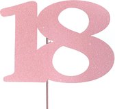 Taartdecoratie versiering| Taarttopper| Cake topper | Taartversiering| Verjaardag| Cijfers | 18 | Roze glitter| 14 cm| karton