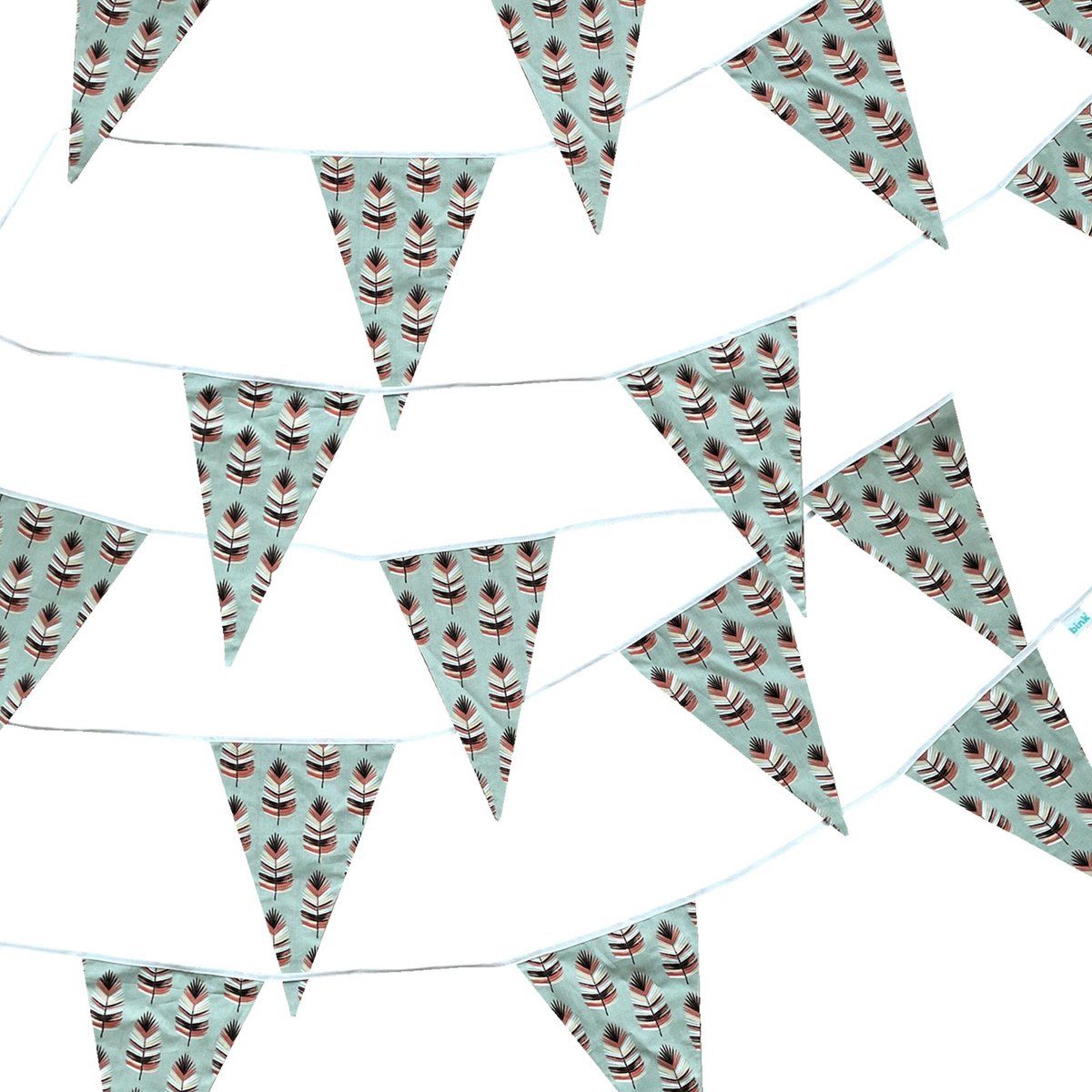 BINK Bedding Stoffen Slinger - Vlaggenlijn Veren model XXL (10 mtr, 21 vlaggetjes) - slinger van stof - katoen - feest - decoratie - party - kinderkamer decoratie - vlaggenlijn van stof - handgemaakt & duurzaam