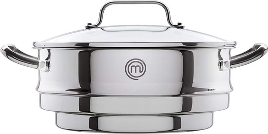 Stoompan pan 5-laags stoomkoker set van roestvrij staal, 28 cm stoompan met glazen deksel voor gasovens, kookplaten, inductie