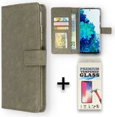 Samsung Galaxy A03S Hoesje Grijs & Glazen Screenprotector - Portemonnee Book Case - Kaarthouder & Magneetlipje