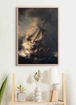 Poster in Houten Lijst -  Christus in de storm op het meer van Galilea - Rembrandt van Rijn - Large 70x50