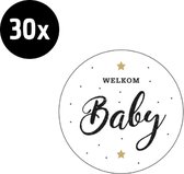 30x Sluitsticker Welkom Baby | Wit | Goud | 45 mm | Geboorte Sticker | Sluitzegel | Sticker Geboortekaart | Baby nieuws | Zwangerschap |Luxe Sluitzegel