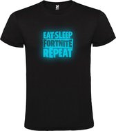 Zwart T-Shirt met “ Eat, Sleep Fortnite Repeat “ logo Glow in the dark Blauw Size XXXXL