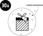 30x  Sluitsticker Cadeau + Hartjes | Rose-goudfolie | Hartje | 40 mm | Sluitzegel Feest | Sluitsticker | Chique inpakken | Traktatie - Verjaardag - Feest - Kinderfeest - Kinderverj
