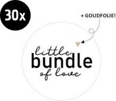 30x Sluitsticker Little bundle of love | Wit | Goudfolie | 40 mm | Geboorte Sticker | Sluitzegel | Sticker Geboortekaart | Baby nieuws | Zwangerschap |Luxe Sluitzegel