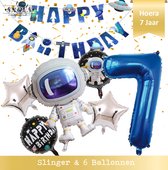 Super Ballon Set van 7 inclusief Slinger Nummer 7 - 7 Jaar - Ruimte - Space - Raket - Astronaut - Slinger - Ballonnen - Galaxy - Happy Birthday Slinger + Balonnen en cijfer 7 Ruimt