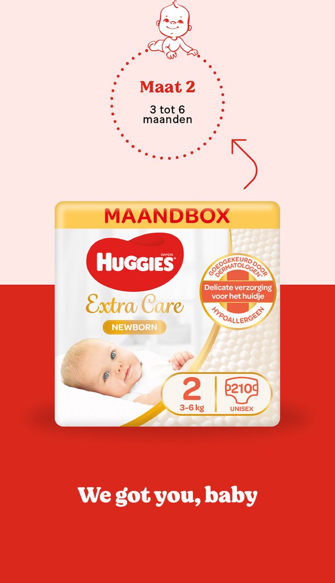 Huggies luiers - 2 (3 tot 6 - 210 stuks - Newborn - Voordeelverpakking |