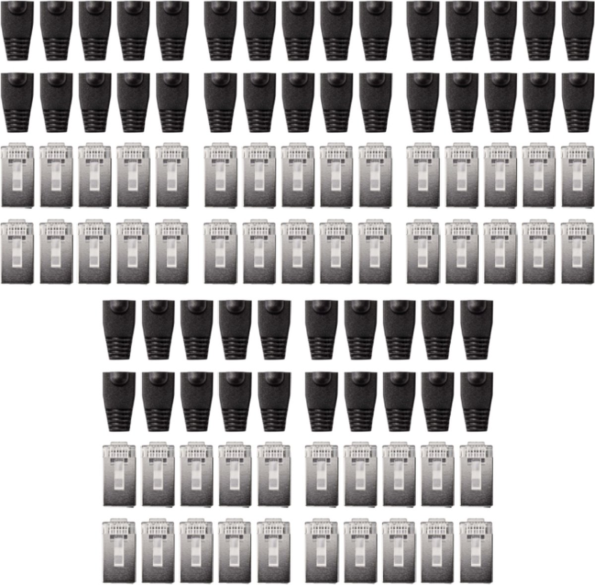 RJ45 Stekkers met Zwarte Tules - CAT5 en CAT6 - 8P8C - STP - 50 stuks