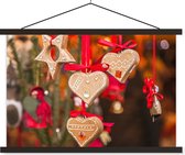 Posterhanger incl. Poster 90x60 cm - Schoolplaat - De hangende hartendecoratie op de markt van Trente tijdens kerst - Textielposter - Zwarte latten