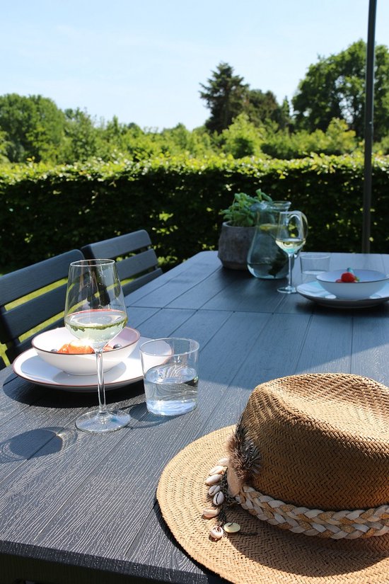 Vouwtafel met Banken - Campingtafel Set - picknicktafel - Zwart Houtlook van Merkloos — afbeelding 5