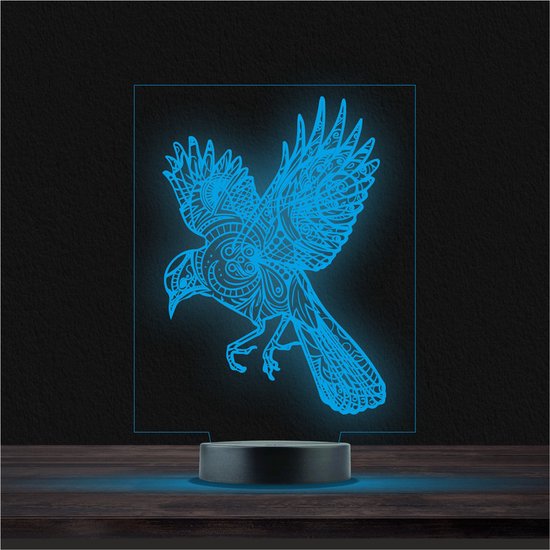 Led Lamp Met Gravering - RGB 7 Kleuren - Vogel