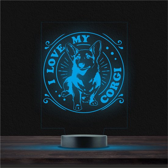 Led Lamp Met Gravering - RGB 7 Kleuren - I Love My Corgi