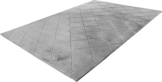 Impulse - vloerkleed - hoogpolig - fluffy - superzacht - 3D effect - tapijt - Ruiten dessin - 80x150cm zilver