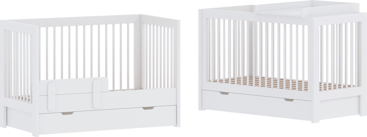 Born Lucky ® Baby Bed / Ledikant Alaska 60 x 120 cm - Baby bed en Commode in één - (0 - 3 jaar) - Verstelbare bedbodem in 3 hoogtes - Wit – foto 3
