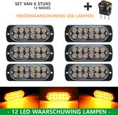 6 stuks Waarschuwingslamp (6-PACK) - 12V / 24V LED - 36W - 2000K - Noodverlichting - Werkverkeer - 12 LED - 18 Modes - Flitspatronen - AMBER - Oranje - Knipperlampen - Waarschuwing