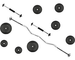 Halterset Gewichtenset Fitness set Dumbell 22.5 kg Halterschijven + 2 Dumbell stangen 45cm + Curlstang 120cm