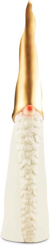 Santa in keramiek met lange muts - Wit / goud - 9 x 8 x 36 cm hoog