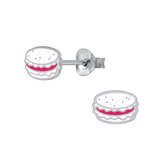 Joy|S - Zilveren macaron oorbellen - glitter wit met roze