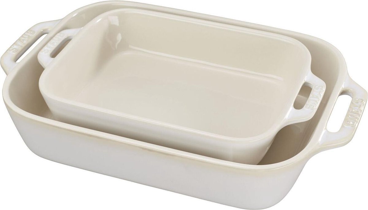 Schotel Rechth Set 2- 20x27 + 20x16 Ivoor Ceramic By Staub 40511-921
