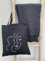 Katoenen tas zwart | Tassen dames | Shopper | Laptop tas | Abstract Gezicht Woman