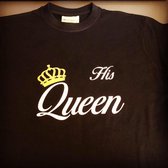 Queen t-shirt met gouden kroon en witte letters. Maat L Uni