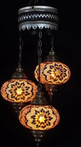 Turkse hanglamp met 3 glazen bollen Oosterse plafondlamp bruine mozaïek