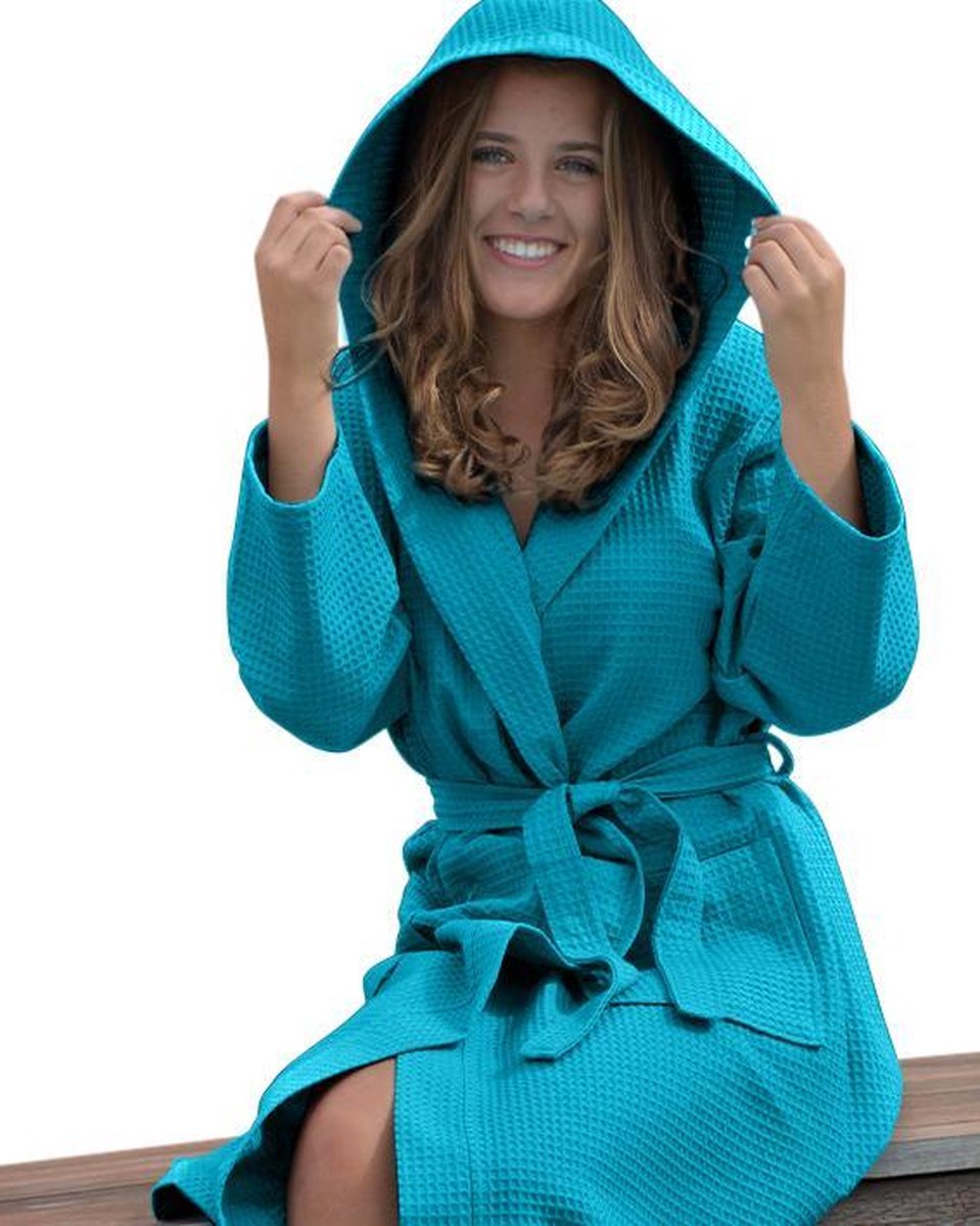 ARTG® Robezz - Wafelbadjas met Capuchon - Petrol Blauw - Deep Blue - Katoen - Maat XXXXL - (4XL)