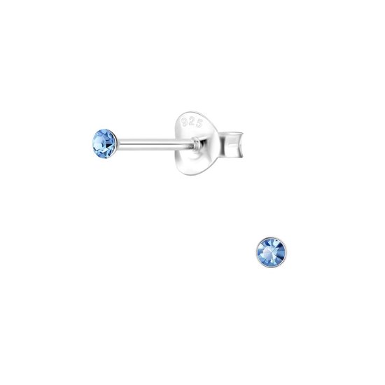 Joy|S - Zilveren mini rond oorbellen voor kinderen - 2 mm - blauw