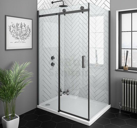 Cabine de douche 120×80 noir mat avec porte coulissante sur rails verre 8  mm | bol.com