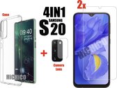 2pcs Samsung Galaxy S20 Screenprotector Glas + 1x camera lens screen protector + Hoesje Shock Proof Siliconen Hoes Case Cover Transparant , Tempered Glass, Glass, Beschermglas, Gla