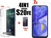 2pcs Samsung Galaxy S20 FE Screenprotector Glas + 1x camera lens screen protector + Hoesje Shock Proof Siliconen Hoes Case Cover Transparant , Tempered Glass, Glass, Beschermglas,
