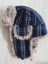 russische bontmuts donkerblauw beige maat 58 (let op alleen los te dragen)