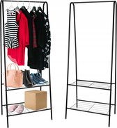 Kledingrek - Schoenenrek - Met twee planken - Voor kleding - Kleding ophangen - Zwart - Metaal